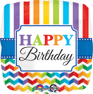 18 Inch Happy Birthday Bright Stripe & Chevron Balloon