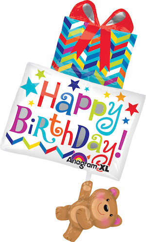 Happy Birthday Bear Holding Gifts Balloon