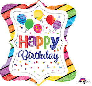 Happy Birthday Bright Striped Ruffle Balloon