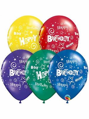 11 Inch Birthday Stars & Swirls Balloons (6 pcs)