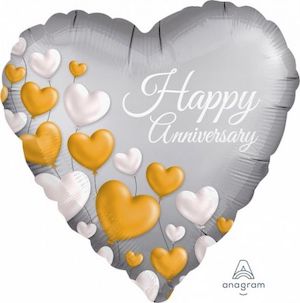 18 Inch Happy Anniversary Platinum Hearts Balloon