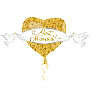 Just Married Heart & Doves SuperShape Balloon