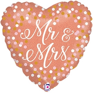 18 Inch Rose Gold Mr & Mrs Holographic Balloon