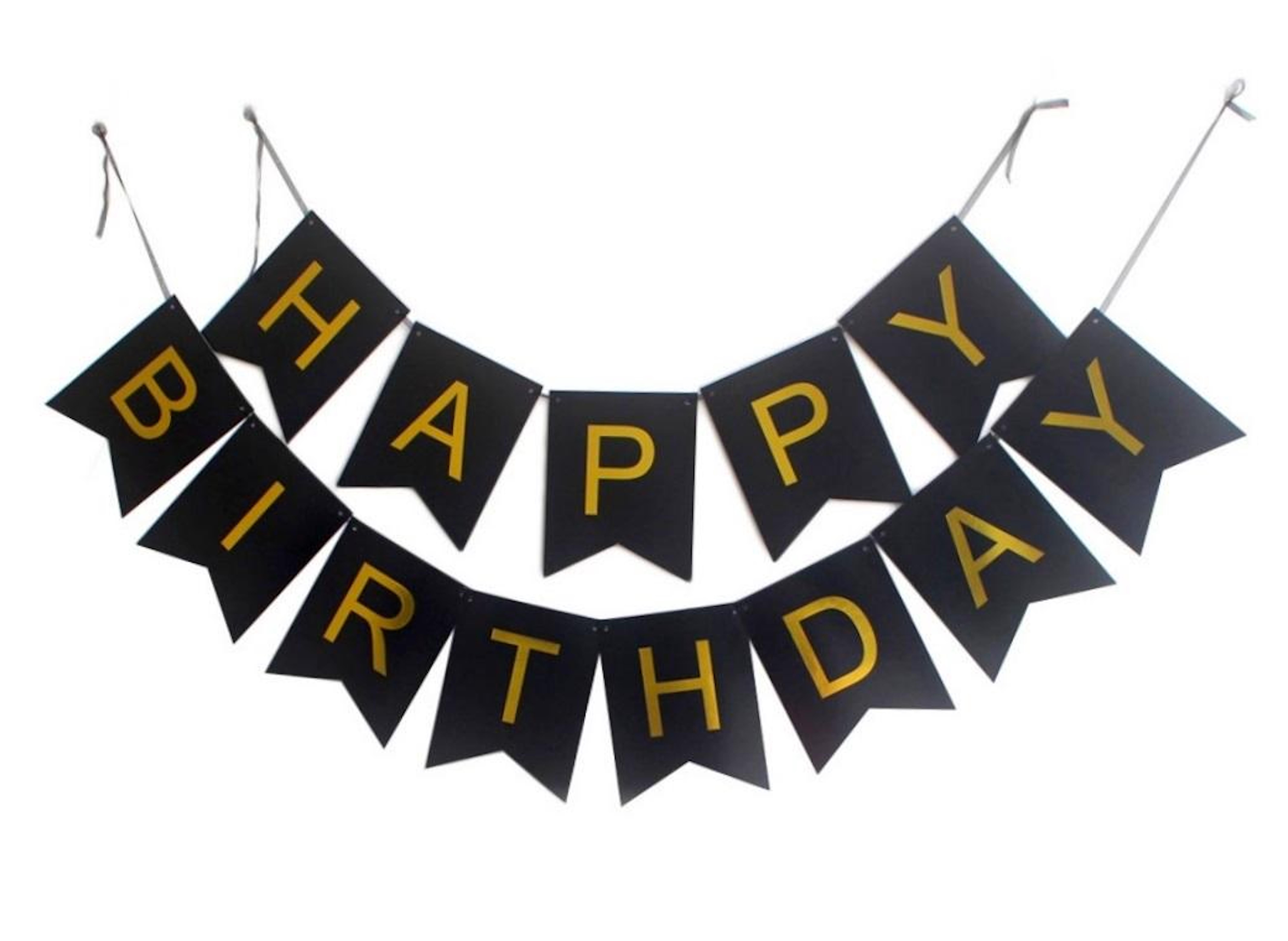 Happy Birthday Banner Black with Gold letters