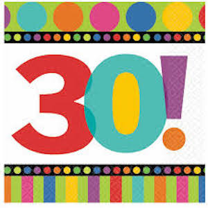 Dots & Stripes 30th Birthday Beverage Napkins