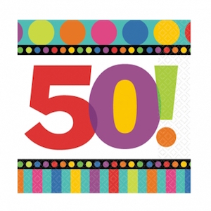 Dots & Stripes 50th Birthday Beverage Napkins