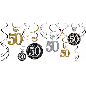 Sparkling Celebration 50th Birthday Hanging Swirls Decoration