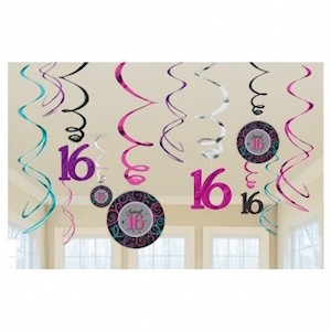 Sweet 16 Hanging Swirl Decorations