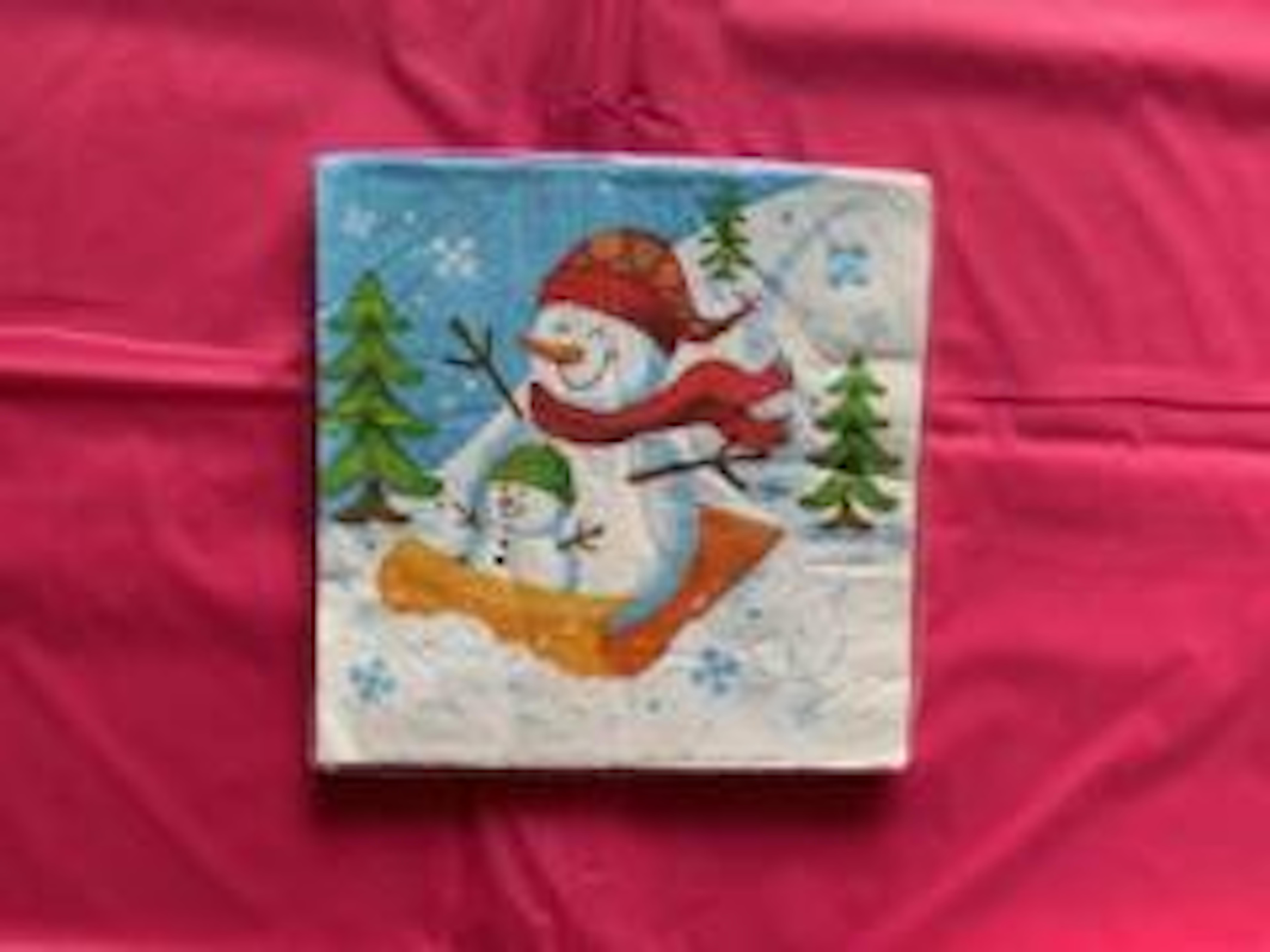 Sledding Snowman Beverage Napkins